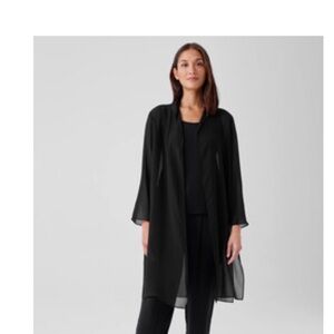 Eileen Fisher Black Sheer Duster with Wide-Leg Pants